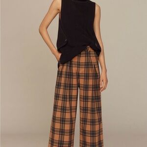 Anthropologie Avery High-Rise Wide-Leg Plaid Pants - Camel/Black